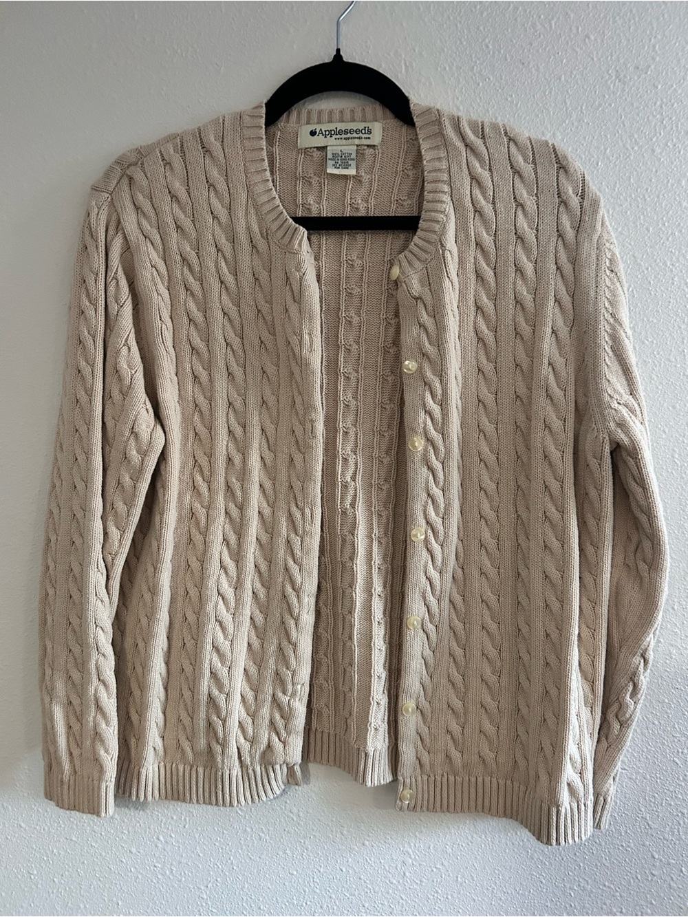 Appleseed's Women's Cream Cable-Knit Button Cardigan